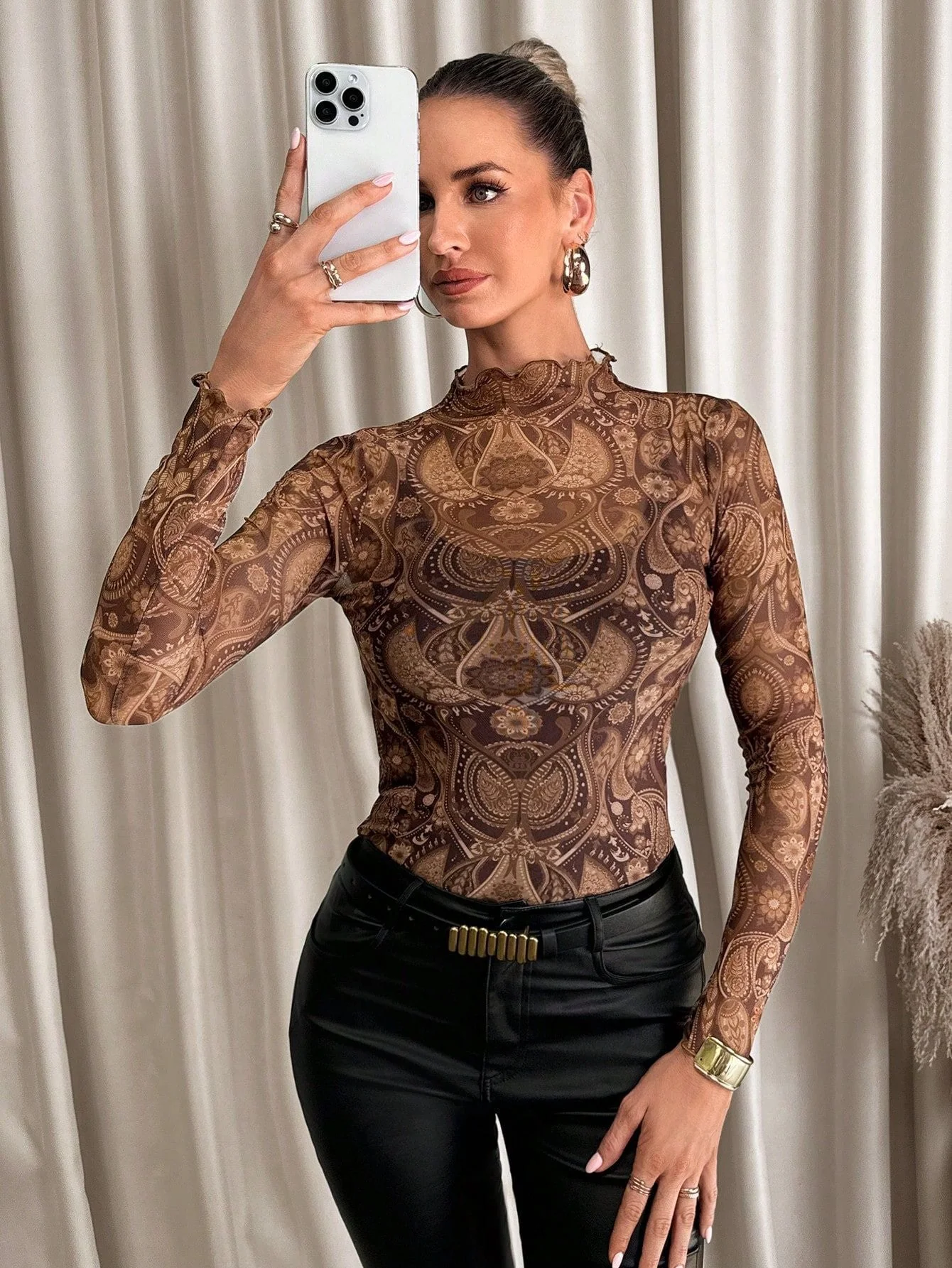 Women's sexy sense leopard print mesh fungus edge tights T-shirt top - Image 10